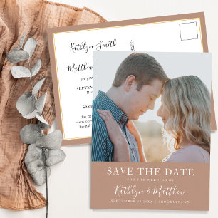 Clay Modern Typography Minimalist Photo Wedding Announcement Postcard