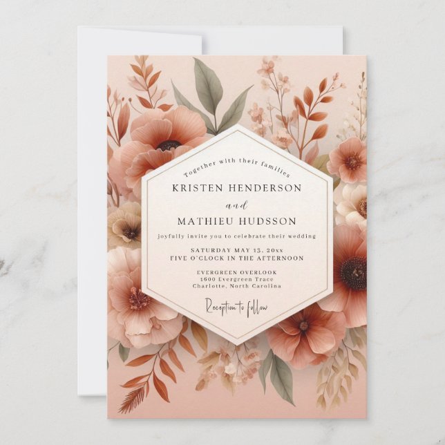 Clay Muted Botanical Wedding Invitation (Front)