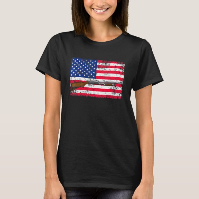 Clay Pigeon Shooting Usa Shotgun Flag Shotgun T-Shirt (Front)