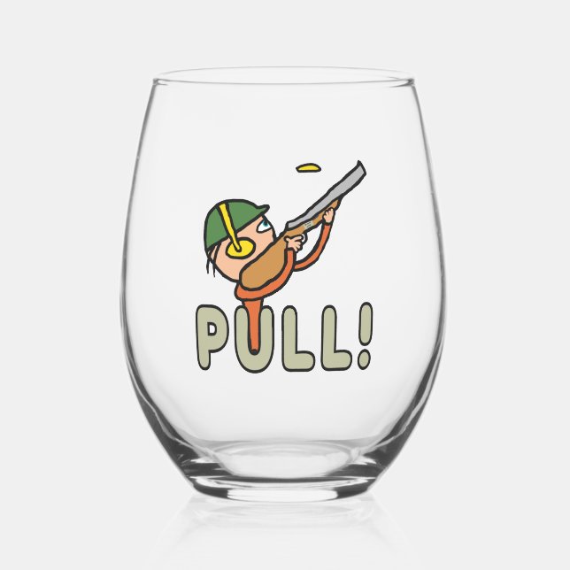 Clay Pigeon Trap Shooting Stemless Wine Glass (Front)