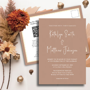 Clay QR Code All In One Modern Script Chic Wedding Invitation Postcard