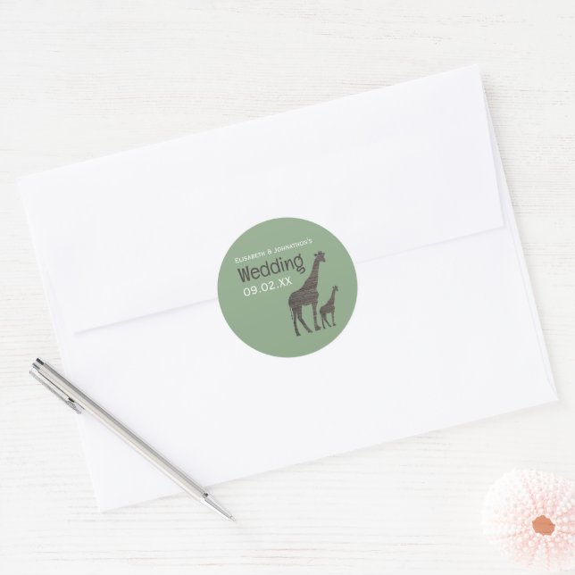 Clay Safari Giraffe, Rustic Wedding Classic Round Sticker (Envelope)