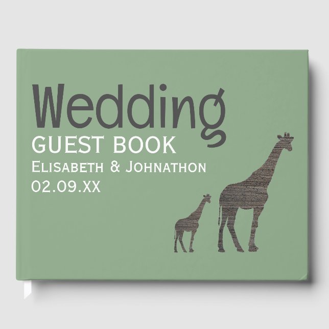 Clay Safari Giraffe, Rustic Wedding Guest Book (Front)