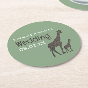 Clay Safari Giraffe, Rustic Wedding Round Paper Coaster