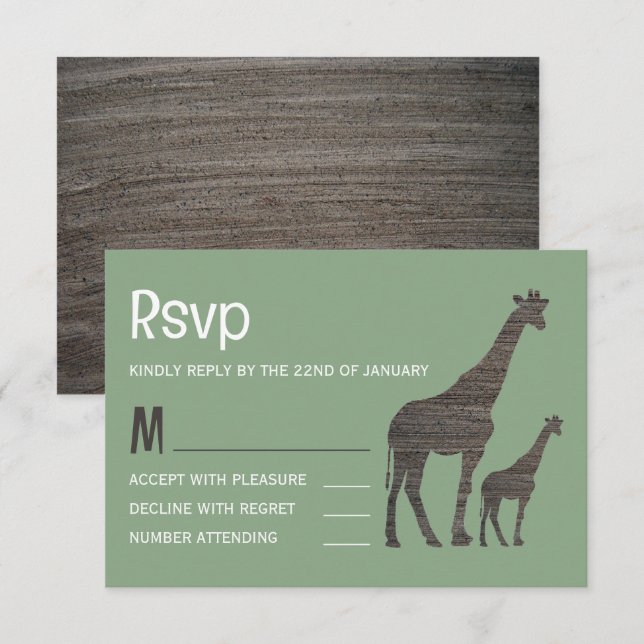 Clay Safari Giraffe, Rustic Wedding RSVP Card (Front/Back)
