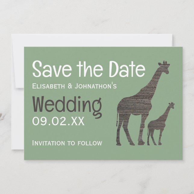 Clay Safari Giraffe, Rustic Wedding Save The Date (Front)