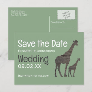 Clay Safari Giraffe, Rustic Wedding Save the Date Postcard