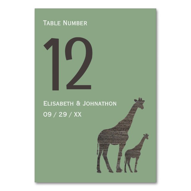 Clay Safari Giraffe, Rustic Wedding Table Number (Front)