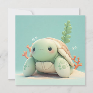 Clay Sea Turtle in Underwater Coral Reef Postcard