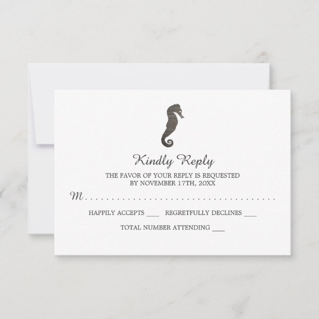 Clay Seahorse Beach Wedding RSVP Card (Front)