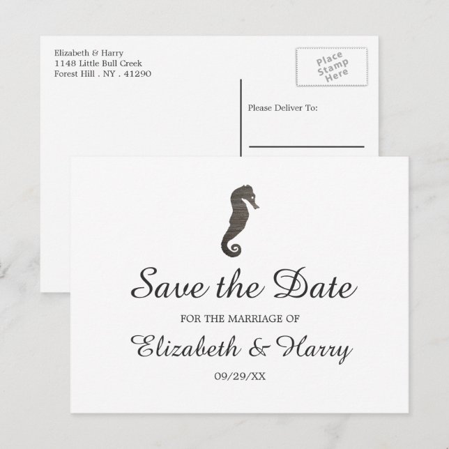 Clay Seahorse Beach Wedding Save The Date Postcard (Front/Back)