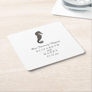 Clay Seahorse Beach Wedding Square Paper Coaster