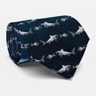 Clay Shark After Fish Blue Water Tiled Necktie
