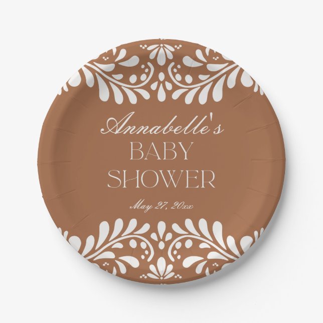 Clay Talavera Tile Spanish Fiesta Baby Shower Paper Plate (Front)