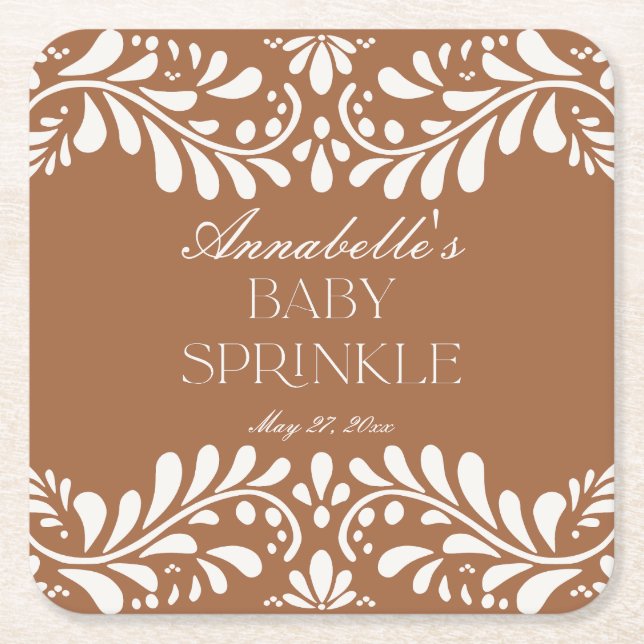 Clay Talavera Tile Spanish Fiesta Baby Sprinkle Square Paper Coaster (Front)