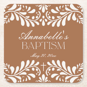 Clay Talavera Tile Spanish Fiesta Baptism Square Paper Coaster