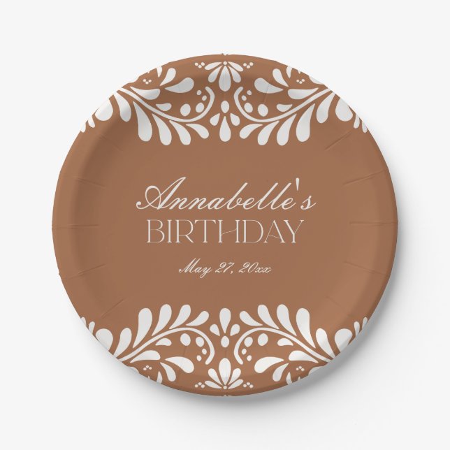 Clay Talavera Tile Spanish Fiesta Birthday Paper Plate (Front)