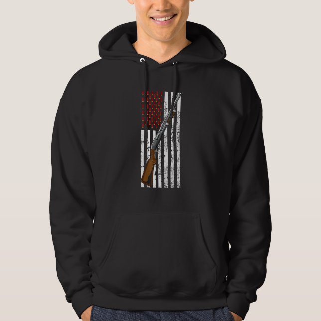 Clay Target Shooting Usa Shotgun Flag Shotgun Cart Hoodie (Front)