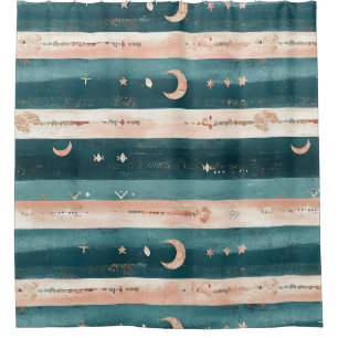 Clay & Teal Tribal Stars and Moon Stripe