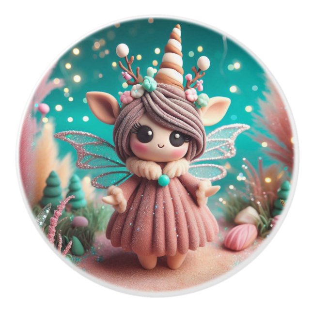 Clay Unicorn Angel Ceramic Knob (Front)