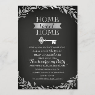 Clé de jardin Invitation de tableau noir en argent