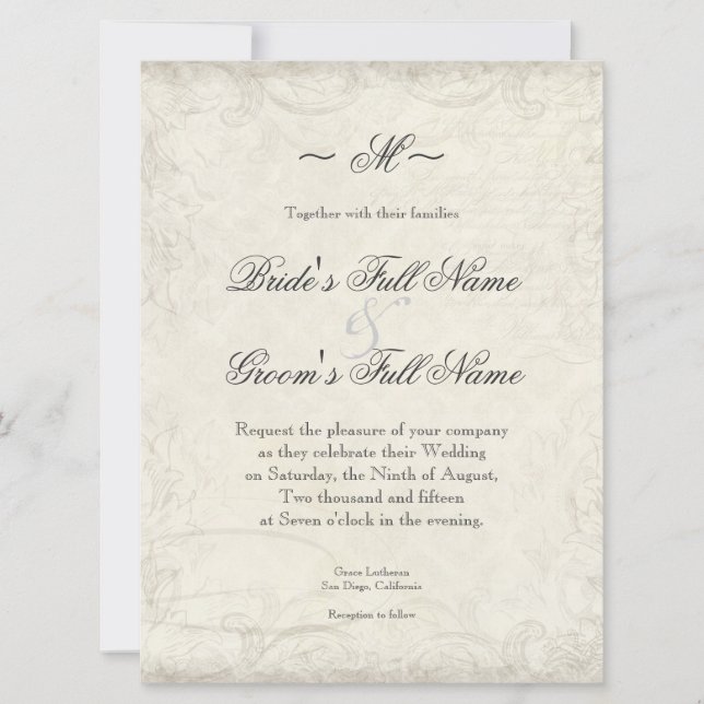 Clé de mon coeur, Doves Swirl Mariage Invitation (Devant)