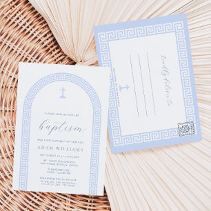 Clé grecque Bleu Baptême bleu Invitation Carte pos