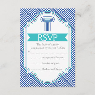 Clé grecque et aqua, mariage en colonne bleue RSVP