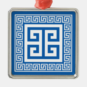 Clé grecque Motif blanc et bleu ornement en métal