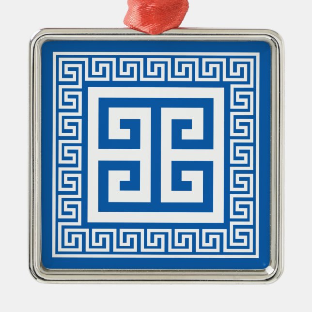 Clé grecque Motif blanc et bleu ornement en métal (Devant)