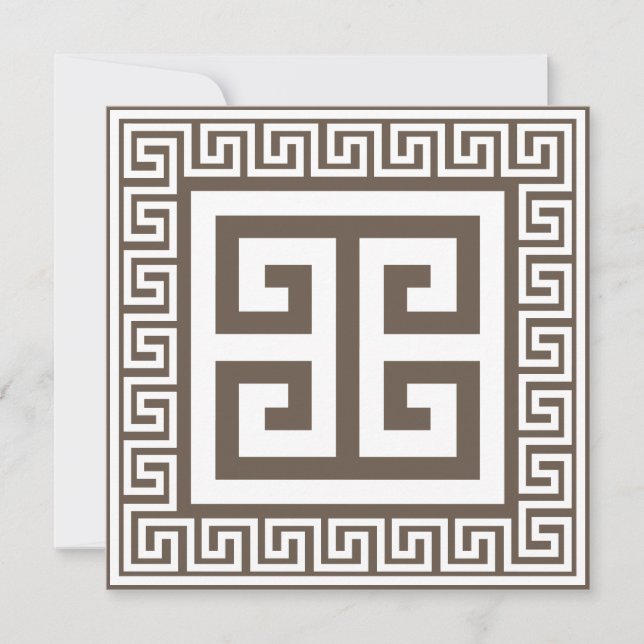 Clé grecque Motif blanc et Brown carte design (Devant)