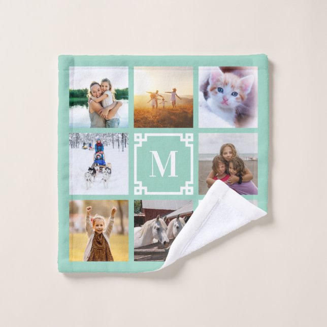 Clé grecque Turquoise légère Monogramme 8 Collage  (Gant de toilette)