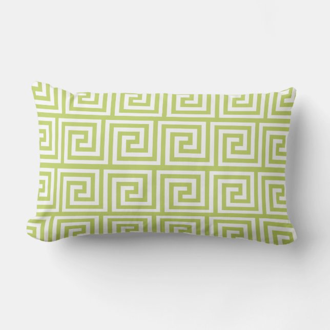 Clé grecque verte et blanche Motif Lumbar Coussin (Recto)