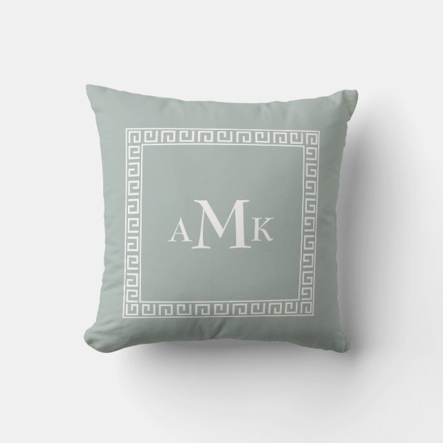 Clé grecque verte | Oreiller à lancer monogramme (Recto)