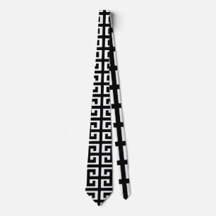 clé noire blanche grecque mens necktie cravate