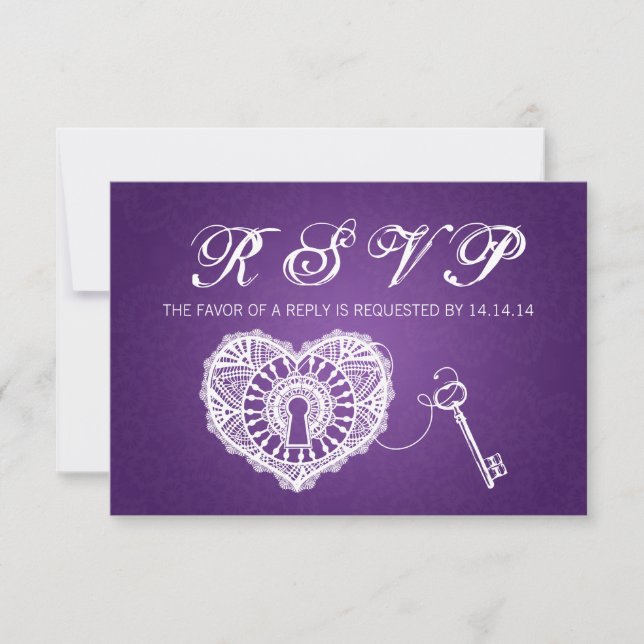 Clé RSVP Mariage Élégante À Mon Coeur Violet (Devant)