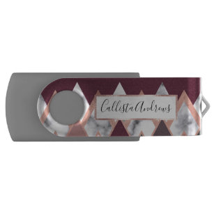 Clé USB Moderne Chic Rose Or Marbre Rouge Triangles