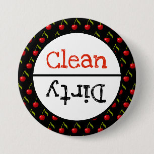 Clean and Dirty Dishwasher Dishes Notice 3 Inch Round Button