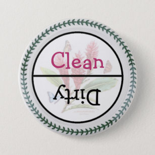 Clean and Dirty Dishwasher Dishes Notice 3 Inch Round Button