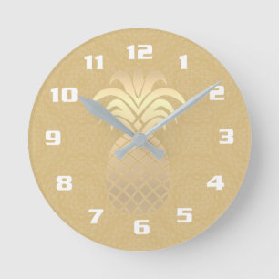 Clean and Elegant Pineapple Design On Classic Tan Round Clock