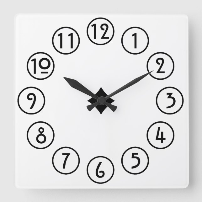 Clean and Simple Black on White Square Wall Clock (Front)