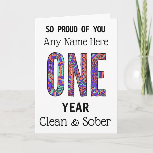 Clean and sober birthday anniversary personalised card (Front)