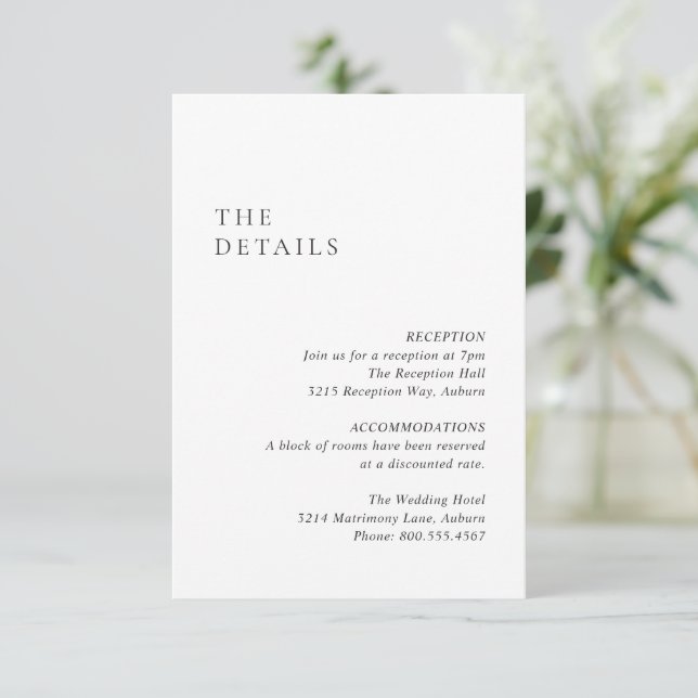 Clean Black and White Modern Wedding Enclosure Card (Standing Front)