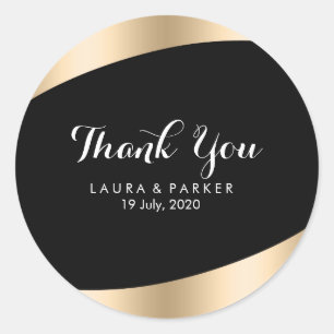 Clean Black Gold Modern Thank You Wedding Classic Round Sticker