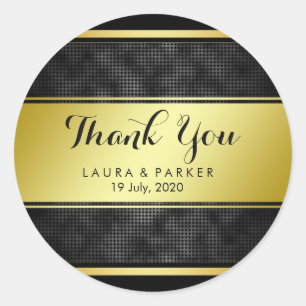 Clean Black Gold Striped Thank You Wedding Classic Round Sticker