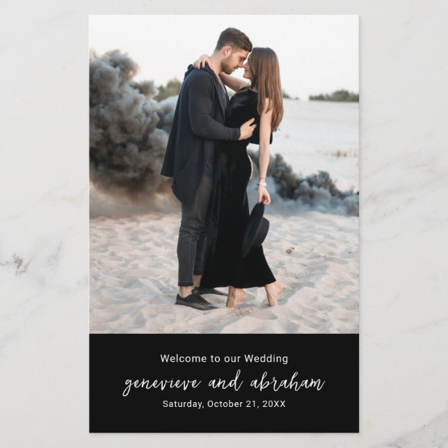 Clean Black Photo Modern Wedding Program (Front)