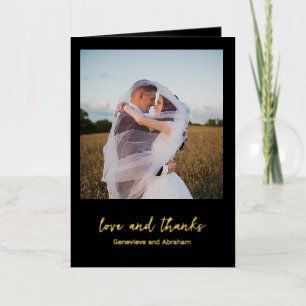Clean Black Photo Modern Wedding Thank You Foil Greeting Card