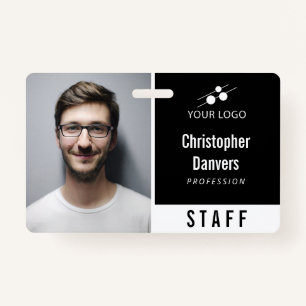 Clean Black White Employee ID Add Your Logo Badge