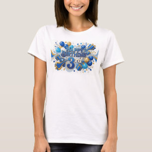 Clean Blue HAPPY BIRTHDAY 3RD 3D Text Art T-Shirt