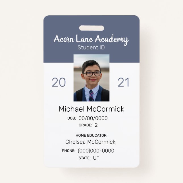 Clean Blue Homeschool Student ID Badge (Front)